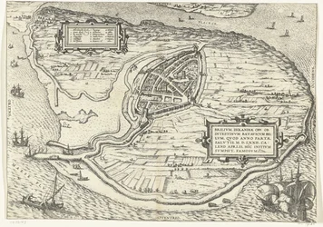 Karte der Insel Voorne und Grundriss von Brielle, 1572