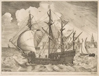 Bewaffneter Viermaster, der ausläuft, aus Die Segelschiffe, ca. 1555-56