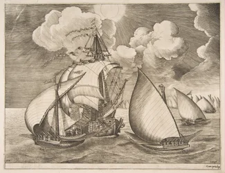 Flotte von Galeeren eskortiert von einer Karavelle aus The Sailing Vessels, 1561-65