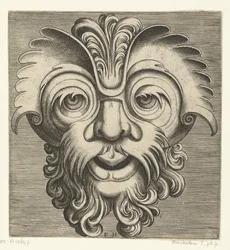 Maske mit Bart und Schnurrbart mit Locken, eine Locke ruht auf dem Nasenrücken