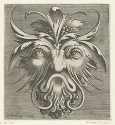 Maske mit einem Bart mit Locken (Serie: Pourtraicture ingenieuse de plusieurs facons de masques)