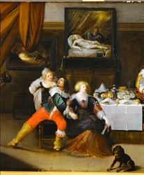 Gesellschaftsszene, ein Bild von Danae an der Rückwand
