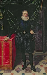Porträt von Henri IV., König von Frankreich, in einem schwarzen Kostüm, ca. 1610