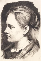 Junges Mädchen im Profil mit hochgestecktem Haar