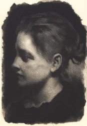 Junges Mädchen im Profil mit hochgestecktem Haar