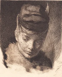 Junges Mädchen mit Mütze und Schleier