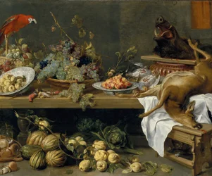Stillleben mit Obst, Gemüse und erlegtem Wild, 1635