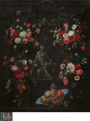 Blumenkranz mit der Heiligen Familie