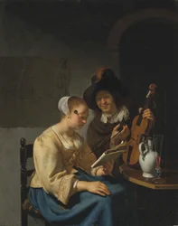 Frau mit Notenblatt und Mann mit Geige