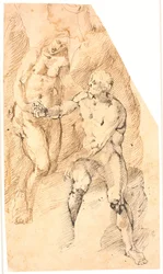 Adam erhält den Apfel von Eva