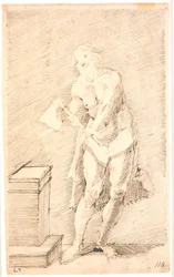 Stehender Mann mit Henkerbeil