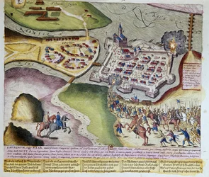 Die Eroberung von Raab durch Adolf Schwarzenberg am 28.03.1598. Druck von Franz Hogenberg (1535-1590) 1653