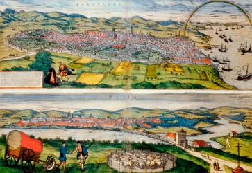 Karte von Barcelona und Écija aus Civitates Orbis Terrarum von Georg Braun