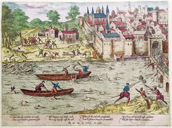 Massaker von Tours, im Juli 1562 (Farbgravur)