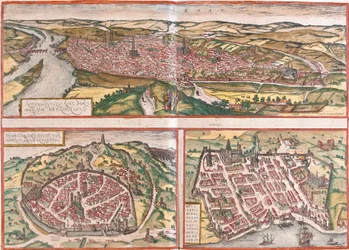 Ansicht von Rouen (Rotomagus), Nimes (Nemausus) und Bordeaux (Burdigala), Frankreich