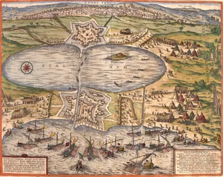 Ansicht von Tunis, Tunesien, mit der Festung Goulette, die den Zugang zum See von Tunis kontrolliert, und der neuen Festung vor den Stadtmauern