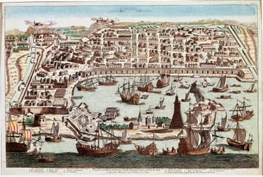 Ansicht der Stadt Messina in Sizilien - Gravur von Franz Hogenberg (1535-1590) aus 