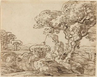 Landschaft mit Bäumen und zerklüfteten Felsen