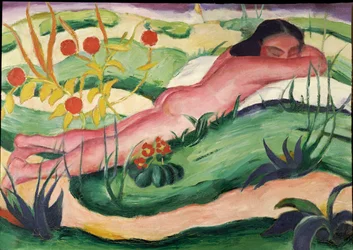 Liegender Akt in Blumen, 1910