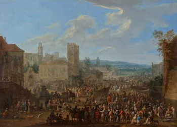 Jahrmarkt mit zinnenbekröntem Bergfried