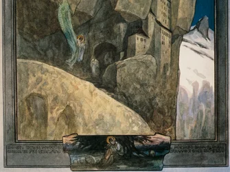 Österreich, Wien, Illustration von Dante Alighieris Göttlicher Komödie (Himmel, Gesang XXI) von Franz von Bayros, Detail