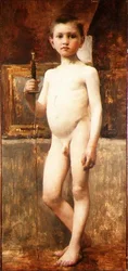 Nackter Junge mit Schwert