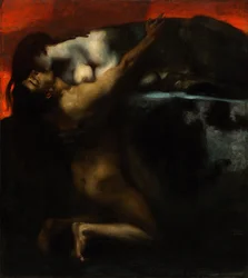 Der Kuss der Sphinx - Gemälde von Franz Ritter von Stuck (1863-1928) - 1895 - 160 x 144,8 - Szépművészeti Múzeum, Budapest