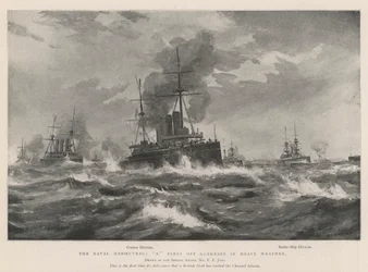 Die Marine-Manöver, X Flotte vor Guernsey bei schwerem Wetter