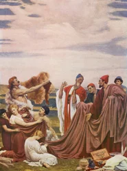 Phönizische Händler an der Küste Britanniens (Farblithografie)