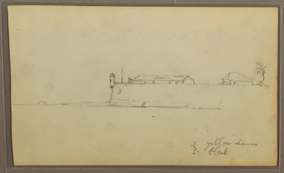 Zeichnung, Eine Festung; Verso: Botanische Skizzen, Haus, 1857