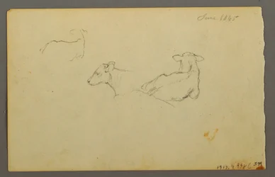 Zeichnung, Junge lehnt an einem Sack, Hut, 1844