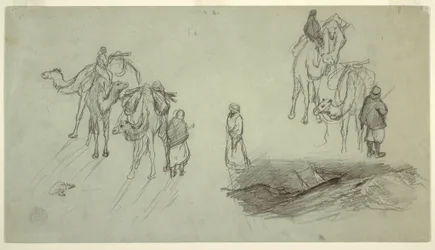 Kamele und Reiter; Segelboot, 1868