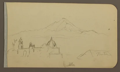 Zeichnung, Kathedrale, Berg, Cuautla; Rückseite: Haus, Kirche, Baum Cuautla, Februar 1885