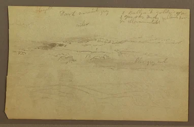 Zeichnung, Wolkenstudie über Hügeln, 1860er
