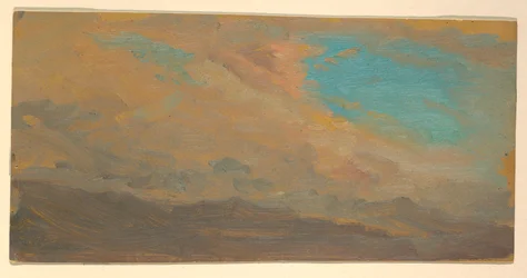 Zeichnung, Bewölkter Himmel über Bergen; Rückseite: Erhebung eines Denkmals, Juli 1865