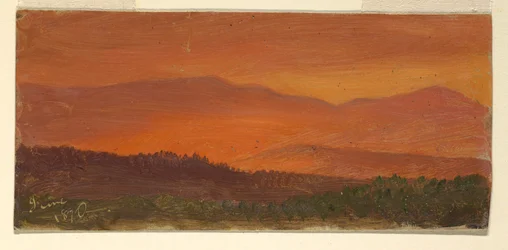 Zeichnung, Hudson Valley und ferne Berge bei Sonnenuntergang, Juni 1870