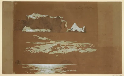 Zeichnung, Eisberge nahe Kap St. John und Gull Island, Neufundland, 4. Juli 1859