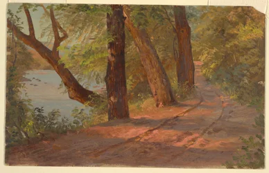Landschaft aus Nordamerika (Straße an einem See), ca. 1875