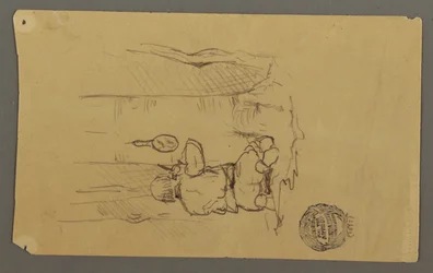 Zeichnung, Mann rasiert sich, von hinten gesehen, möglicherweise 1878