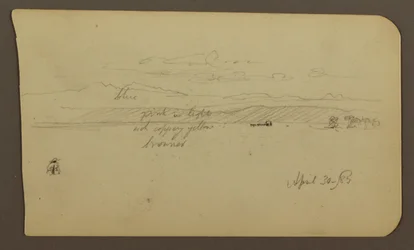 Zeichnung, Berglandschaft, Figur; Verso: Landschaft, 30. April 1885