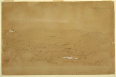 Zeichnung, Berglandschaft in der Nähe von Guanojo und Guaranda, Ecuador, 10. Juni 1857