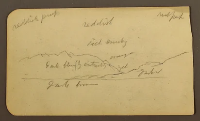 Zeichnung, Berglandschaft; Verso: Inschriften, 1885