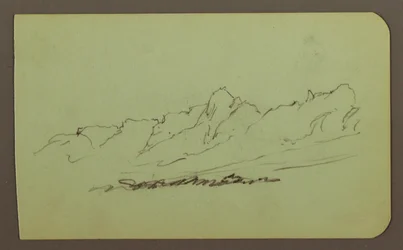 Zeichnung, Berglandschaft; Verso: Gebirgskette, Figur, 1883