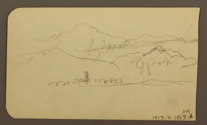 Zeichnung, Gebirgskette, Toluca; Rückseite: Kirchturm, Gebirgsketten, Toluca, 7. Januar 1885