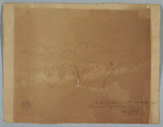 Zeichnung, Bergige Landschaft mit Wasserfall, in der Nähe von Tuquerres, Kolumbien, August 1853