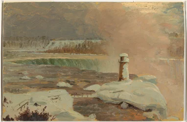 Zeichnung, Niagara-Fluss und Fälle im Schnee, März 1856