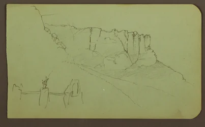 Felswand, Pilaster; Verso: Berglandschaft, Figuren, 1883