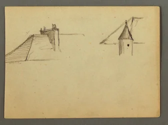 Dach mit Schornstein, Turm, möglicherweise 1868