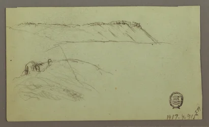 Ruinen umgeben von Mauern, Zelte, zwei Figurenstudien, 28. April 1868