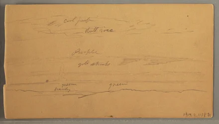 Scharfe Berggipfel, bewölkter Himmel, Juni 1874